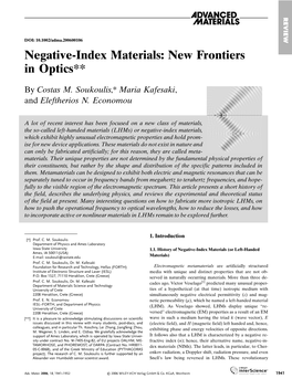 Negative-Index Materials: New Frontiers in Optics**