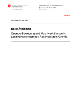 Notiz Äthiopien: Qeerroo-Bewegung Und Machtverhältnisse in Lokalverwaltungen Des Regionalstaats Oromia (07.05.2020)