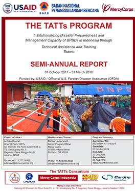 THE Tatts PROGRAM Institutionalizing Disaster Preparedness and Management Capacity of Bpbds in Indonesia Through Technical Assistance and Training Teams