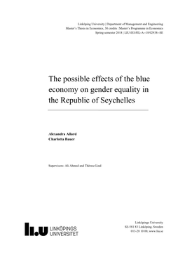 The Possible Effects of the Blue Economy on Gender Equality in the Republic of Seychelles