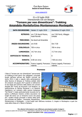 “Tornare Per Non Dimenticare”: Trekking Amandola-Montefortino-Montemonaco-Montegallo