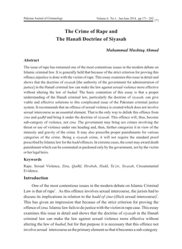 The Crime of Rape and the Hanafi Doctrine of Siyasah