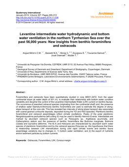 Levantine Intermediate Water Hydrodynamic and Bottom Water Ventilation in the Northern Tyrrhenian Sea Over the Past 56,000 Years