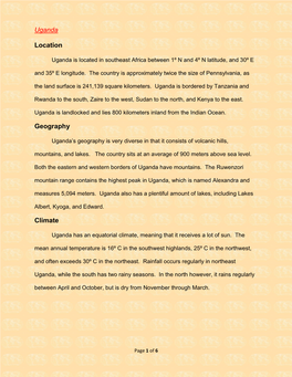 Uganda Location Geography Climate