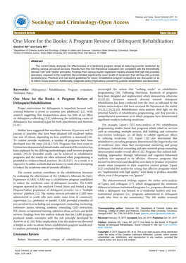 One More for the Books: a Program Review of Delinquent Rehabilitation