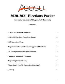 2020-2021 Elections Packet Associated Students of Oregon State University