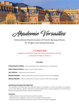 International Masterclasses of French Baroque Music for Singers and Harpsichordists