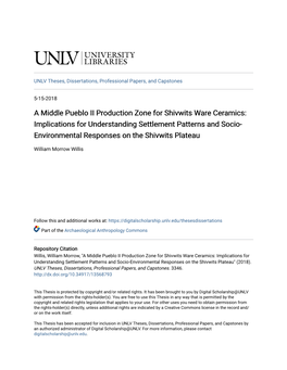 A Middle Pueblo II Production Zone for Shivwits Ware Ceramics