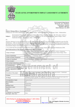 Environmental Clearance to SEIAA