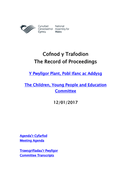 Cofnod Y Trafodion the Record of Proceedings