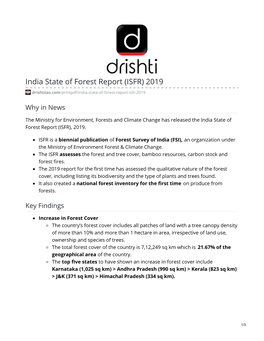 India State of Forest Report (ISFR) 2019