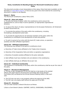 Rules, Constitution & Standing Orders for Monmouth Constituency Labour