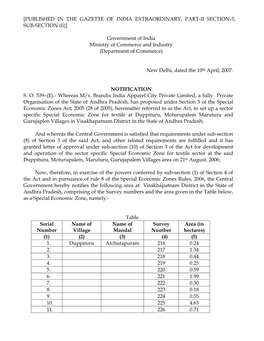 Government of India Ministry of Commerce and Industry (Department of Commerce)