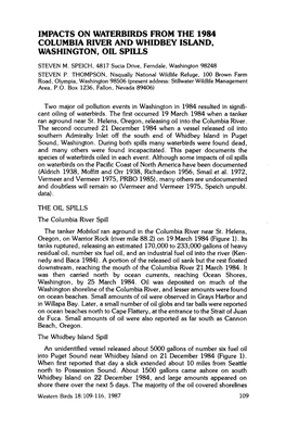 Impacts on Waterbirds from the 1984 Columbia River and Whidbey Island, Washington, Oil Spills