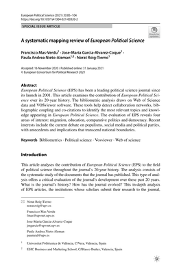 A Systematic Mapping Review of European Political Science