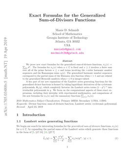 Exact Formulas for the Generalized Sum-Of-Divisors Functions)