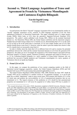 Second Vs. Third Language Acquisition of Tense and Agreement in French by Vietnamese Monolinguals and Cantonese-English Bilinguals