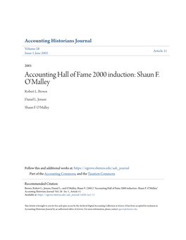 Accounting Hall of Fame 2000 Induction: Shaun F. O'malley Robert L