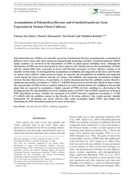 Accumulation of Polymethoxyflavones and O-Methyltransferase Gene Expression in Various Citrus Cultivars