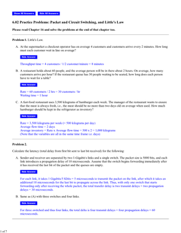 6.02 Practice Problems: Packet and Circuit Switching, and Little's Law