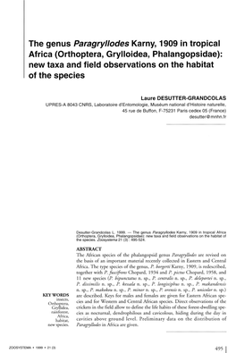 Orthoptera, Grylloidea, Phalangopsidae): New Taxa and Field Observations on the Habitat of the Species
