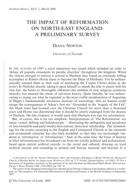 The Impact of Reformation on North-East England