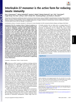 Interleukin-37 Monomer Is the Active Form for Reducing Innate Immunity