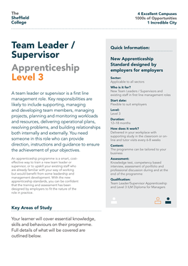 Team Leader / Supervisor Apprenticeship Level 3