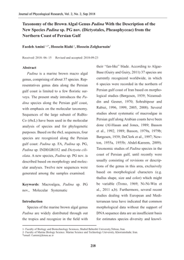 Taxonomy of the Brown Algal Genus Padina with the Description of the New Species Padina Sp. PG Nov