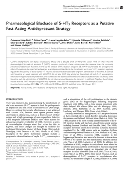 Pharmacological Blockade of 5-HT7 Receptors As a Putative Fast Acting Antidepressant Strategy