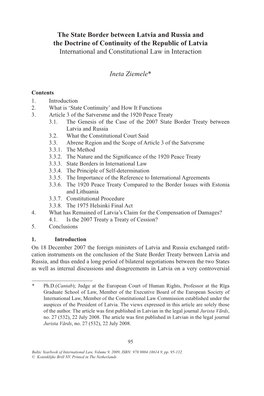 The State Border Between Latvia and Russia and the Doctrine of Continuity of the Republic of Latvia International and Constitutional Law in Interaction