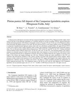 Plinian Pumice Fall Deposit of the Campanian Ignimbrite Eruption Ž/Phlegraean Fields, Italy