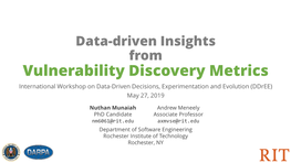 Data-Driven Insights from Vulnerability Discovery Metrics International Workshop on Data-Driven Decisions, Experimentation and Evolution (Ddree) May 27, 2019