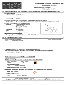 Safety Data Sheet - Version 5.0 Preparation Date 10/20/2016 Latest Revision Date (If Revised) SDS Expiry Date 10/19/2019