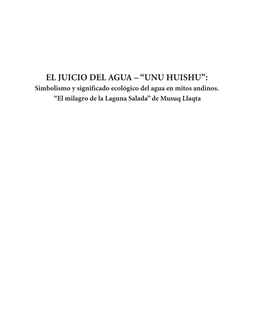 UNU HUISHU”: Simbolismo Y Significado Ecológico Del Agua En Mitos Andinos