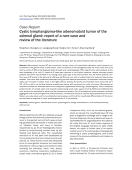 Case Report Cystic Lymphangioma-Like Adenomatoid Tumor of the Adrenal Gland: Report of a Rare Case and Review of the Literature