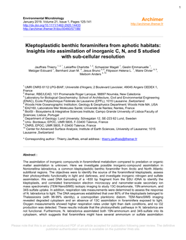 Kleptoplastidic Benthic Foraminifera from Aphotic Habitats: Insights Into Assimilation of Inorganic C, N, and S Studied with Sub-Cellular Resolution