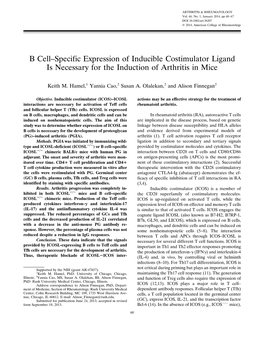 B Cell–Specific Expression of Inducible Costimulator Ligand Is Necessary for the Induction of Arthritis in Mice