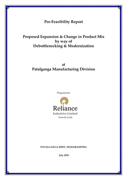 Pre-Feasibility Report Proposed Expansion & Change in Product