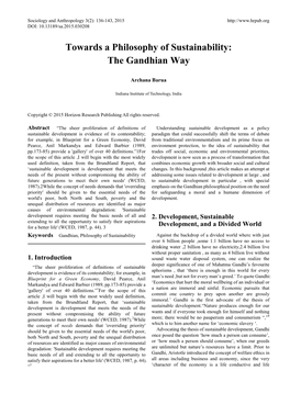 Towards a Philosophy of Sustainability: the Gandhian Way