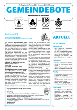 GEMEINDEBOTE Mitteilungsblatt Für Die Ortsteile