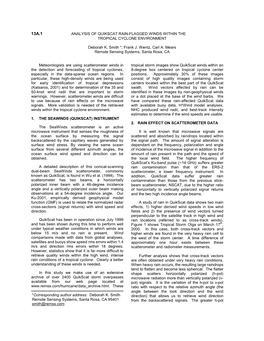 Assessment of Quikscat Rain-Flagged Wind Speeds Despite Their Cross-Track Nature Within Tropical Storms