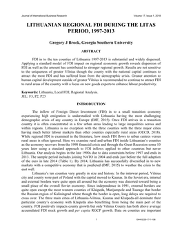 Lithuanian Regional Fdi During the Litas Period, 1997-2013