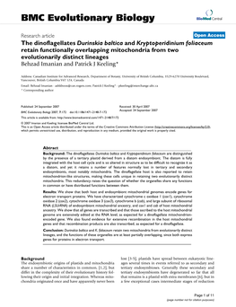 The Dinoflagellates Durinskia Baltica and Kryptoperidinium Foliaceum