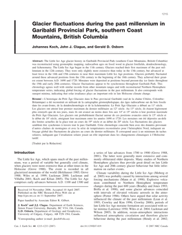 Glacier Fluctuations During the Past Millennium in Garibaldi Provincial Park, Southern Coast Mountains, British Columbia