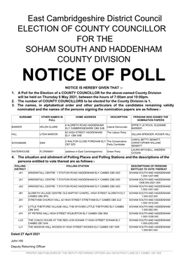 Notice of Poll Notice Is Hereby Given That :- 1