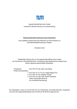 Kulturlandschaft Interkommunal Entwickeln Eine Qualitative Analyse Über Das Potenzial Von ILE-Prozessen Zur Kulturlandschaftsentwicklung in Bayern