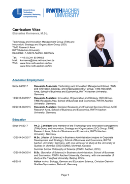 Curriculum Vitae Ekaterina Korneeva, M.Sc