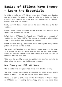 Basics of Elliott Wave Theory –