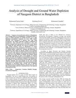 Analysis of Drought and Ground Water Depletion of Naogaon District in Bangladesh